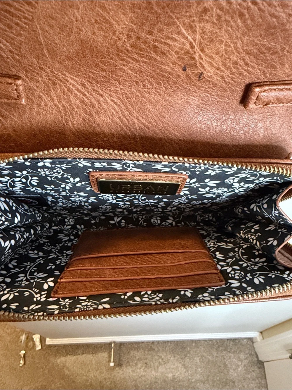 Urban Expressions Brown Leather-Look Crossbody Bag